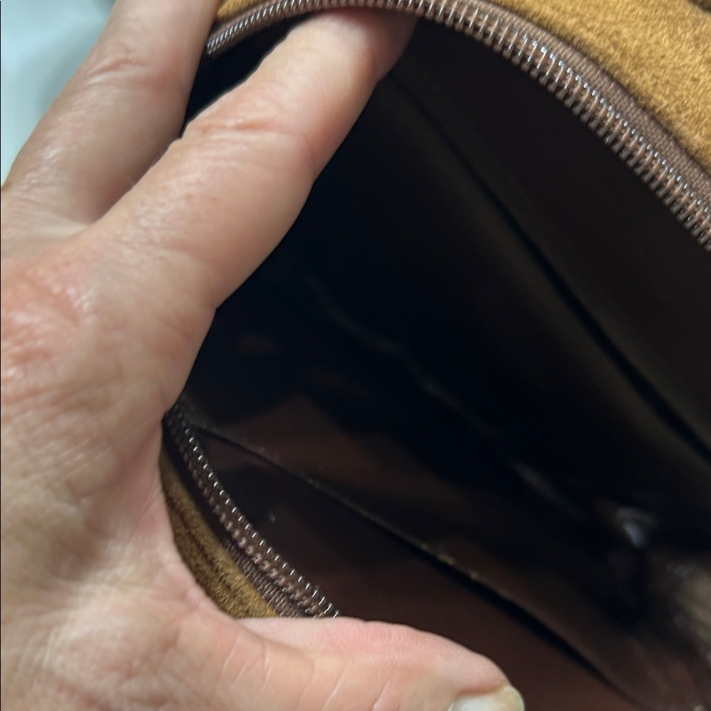 Brown Quilted leather /suede Crossbody Bag with studs - Picture 6 of 7